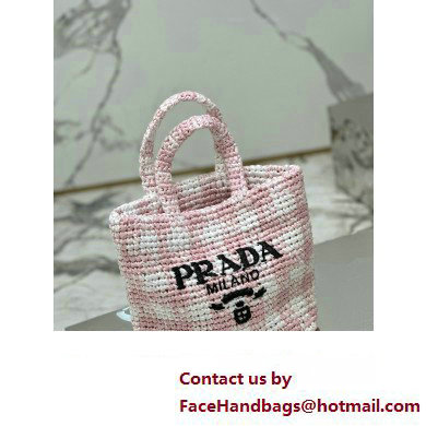 Prada Raffia-effect yarn Small crochet tote bag 1BG422 White/Pink