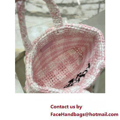 Prada Raffia-effect yarn Small crochet tote bag 1BG422 White/Pink