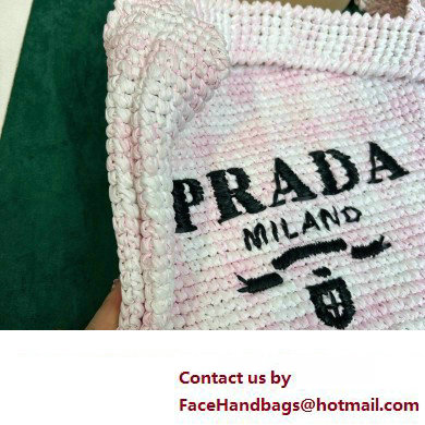 Prada Raffia-effect yarn crochet tote bag 1BC182 White/Pink