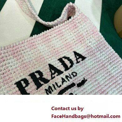 Prada Raffia-effect yarn crochet tote bag 1BC182 White/Pink