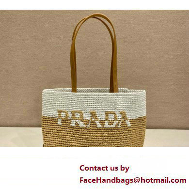 Prada Raffia tote bag 1BG454 Tan/white