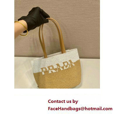 Prada Raffia tote bag 1BG454 Tan/white