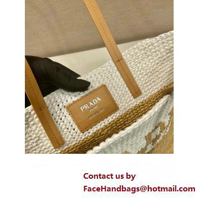 Prada Raffia tote bag 1BG454 Tan/white