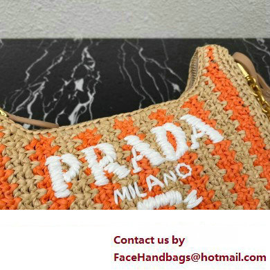 Prada Re-Edition 2005 crochet raffia shoulder bag 1BH204 Beige/Orange 2023