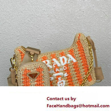 Prada Re-Edition 2005 crochet raffia shoulder bag 1BH204 Beige/Orange 2023