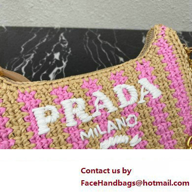 Prada Re-Edition 2005 crochet raffia shoulder bag 1BH204 Beige/Pink 2023