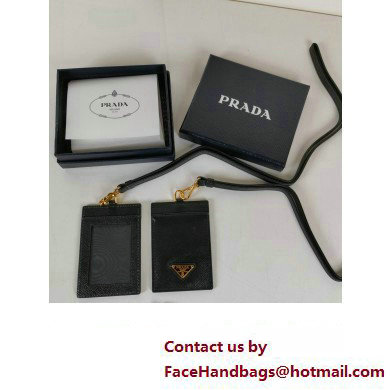 Prada Saffiano Leather Badge Holder 1MC007 Enameled metal triangle logo Black/Gold