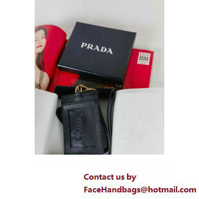 Prada Saffiano Leather Badge Holder 1MC007 Enameled metal triangle logo Black/Gold