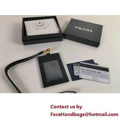 Prada Saffiano Leather Badge Holder 1MC007 Metal lettering logo Black/Gold