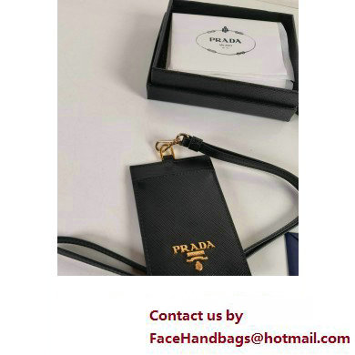 Prada Saffiano Leather Badge Holder 1MC007 Metal lettering logo Black/Gold