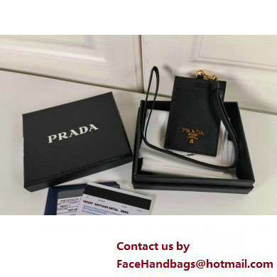 Prada Saffiano Leather Badge Holder 1MC007 Metal lettering logo Black/Gold