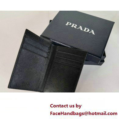 Prada Saffiano Leather Card Holder 2MC101 Metal lettering logo Black/Gold