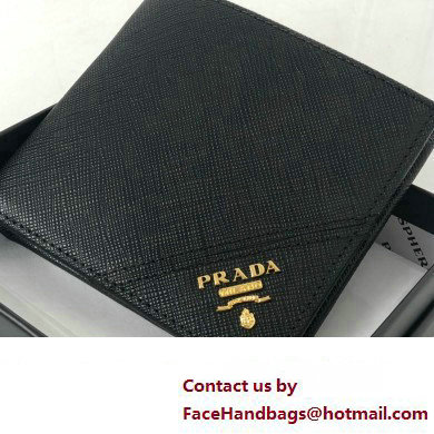 Prada Saffiano Leather Wallet 2M0513 Metal lettering logo Black/Gold