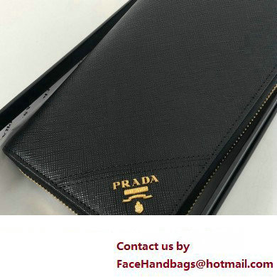 Prada Saffiano Leather Zip Wallet 2M1317 Metal lettering logo Black/Gold