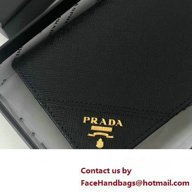 Prada Saffiano Leather bi-fold long Wallet 2M0836 Metal lettering logo Black/Gold