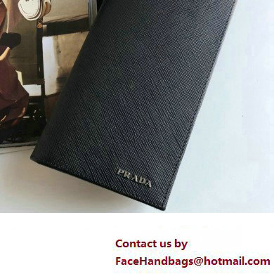 Prada Saffiano Leather bi-fold long Wallet 2M0836 Metal logo Black/Silver