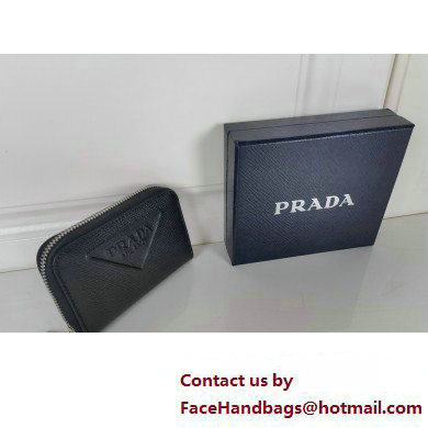 Prada Saffiano coin purse 2MM003 Embossed triangle logo Black