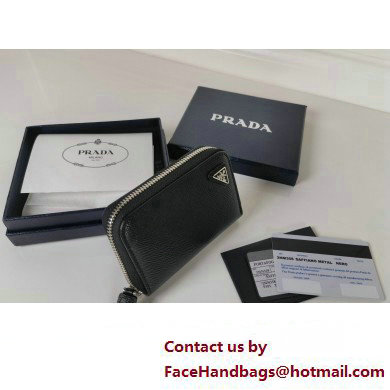 Prada Saffiano coin purse 2MM358 Enameled metal triangle logo Black/Silver