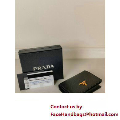 Prada Small Saffiano Leather Wallet 1MV021 Metal lettering logo Black/Gold