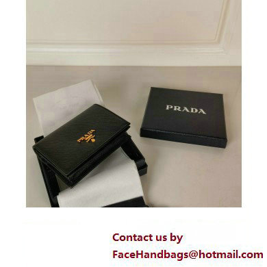 Prada Small Saffiano Leather Wallet 1MV021 Metal lettering logo Black/Gold