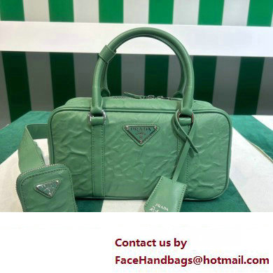 Prada Small antique nappa leather top handle bag 1BB098 green 2023