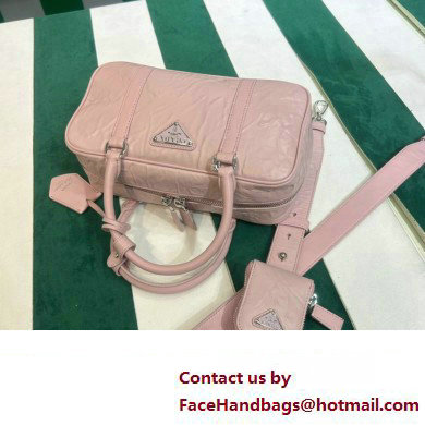 Prada Small antique nappa leather top handle bag 1BB098 pink 2023