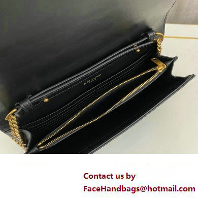 Saint Laurent cassandre matelasse carre chain wallet in lambskin 743346 Black/Gold