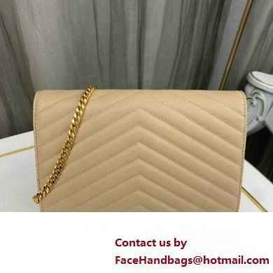 Saint Laurent cassandre matelasse chain wallet in grain de poudre embossed leather 377828 Beige/Gold