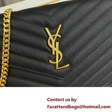 Saint Laurent cassandre matelasse chain wallet in grain de poudre embossed leather 377828 Black/Gold