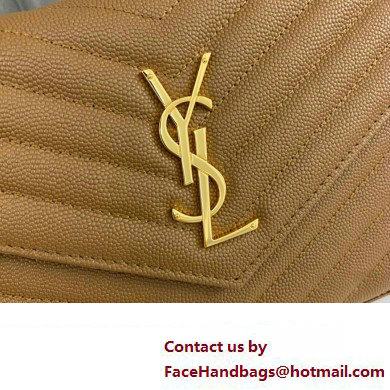 Saint Laurent cassandre matelasse chain wallet in grain de poudre embossed leather 377828 Brown/Gold