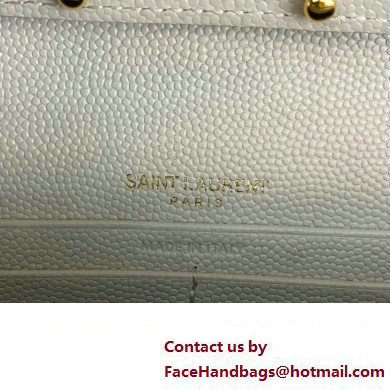 Saint Laurent cassandre matelasse chain wallet in grain de poudre embossed leather 377828 Creamy/Gold