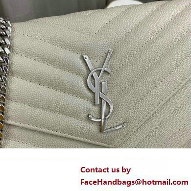 Saint Laurent cassandre matelasse chain wallet in grain de poudre embossed leather 377828 Creamy/Silver