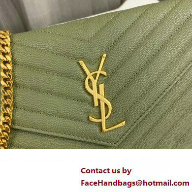 Saint Laurent cassandre matelasse chain wallet in grain de poudre embossed leather 377828 Green/Gold