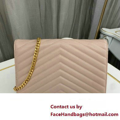 Saint Laurent cassandre matelasse chain wallet in grain de poudre embossed leather 377828 Pink/Gold