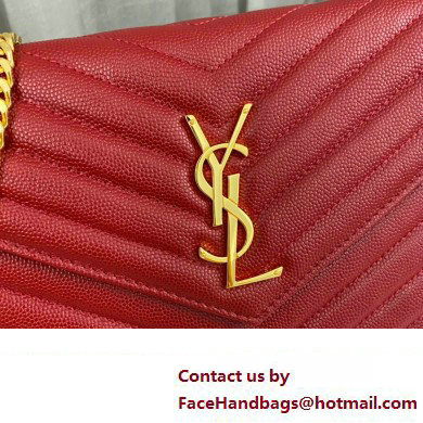 Saint Laurent cassandre matelasse chain wallet in grain de poudre embossed leather 377828 Red/Gold