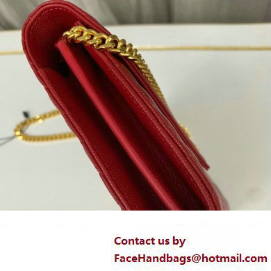 Saint Laurent cassandre matelasse chain wallet in grain de poudre embossed leather 377828 Red/Gold