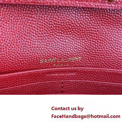 Saint Laurent cassandre matelasse chain wallet in grain de poudre embossed leather 377828 Red/Gold