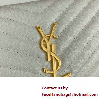 Saint Laurent cassandre matelasse chain wallet in grain de poudre embossed leather 377828 White/Gold