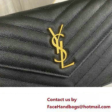 Saint Laurent cassandre matelasse envelope chain wallet in grain de poudre embossed leather 393953/742920/695108 Black/Gold