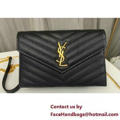 Saint Laurent cassandre matelasse envelope chain wallet in grain de poudre embossed leather 393953/742920/695108 Black/Gold