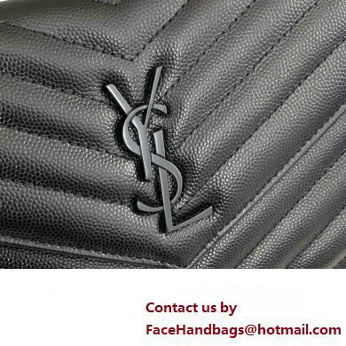 Saint Laurent cassandre matelasse envelope chain wallet in grain de poudre embossed leather 393953/742920/695108 Black