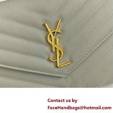 Saint Laurent cassandre matelasse envelope chain wallet in grain de poudre embossed leather 393953/742920/695108 Creamy/Gold