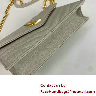 Saint Laurent cassandre matelasse envelope chain wallet in grain de poudre embossed leather 393953/742920/695108 Creamy/Gold