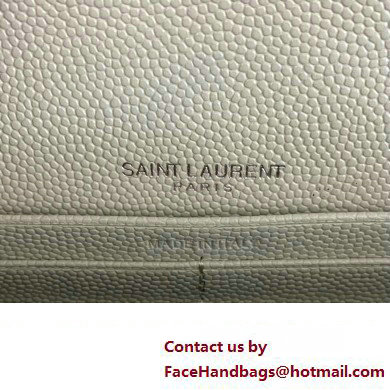 Saint Laurent cassandre matelasse envelope chain wallet in grain de poudre embossed leather 393953/742920/695108 Creamy/Silver