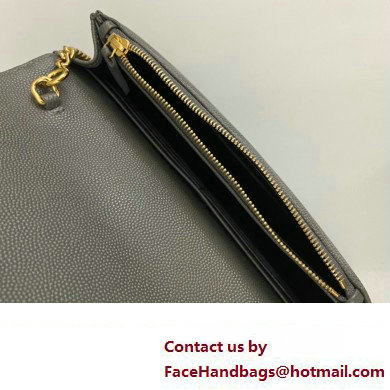 Saint Laurent cassandre matelasse envelope chain wallet in grain de poudre embossed leather 393953/742920/695108 Gray/Gold