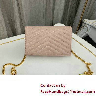 Saint Laurent cassandre matelasse envelope chain wallet in grain de poudre embossed leather 393953/742920/695108 Pink/Gold