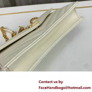 Saint Laurent cassandre matelasse envelope chain wallet in grain de poudre embossed leather 393953/742920/695108 White/Gold