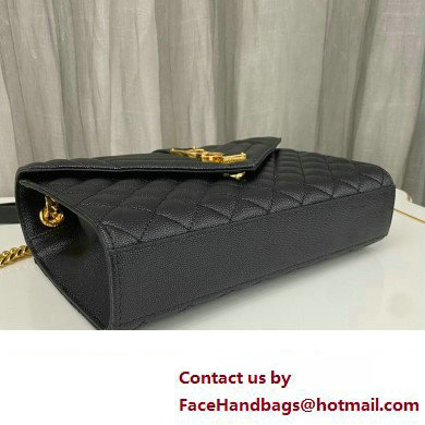 Saint Laurent medium envelope Bag in quilted grain de poudre embossed leather 600185 Black/Gold