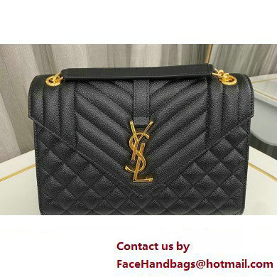 Saint Laurent medium envelope Bag in quilted grain de poudre embossed leather 600185 Black/Gold