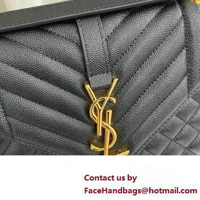 Saint Laurent medium envelope Bag in quilted grain de poudre embossed leather 600185 Black/Gold